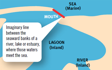 a map displaying an inland and marine water boundary