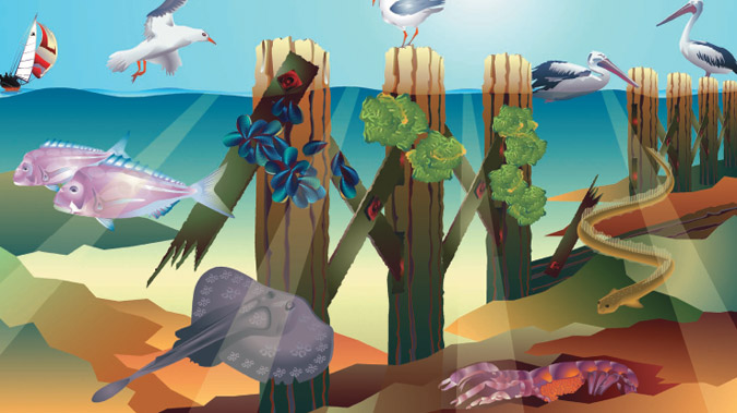 Illustration of a Bay and Estuary and the species that live there