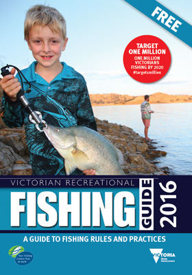 Front Cover of the Victorian Recreational Fishing Guide 2016 Guide front cover with boy holding fish