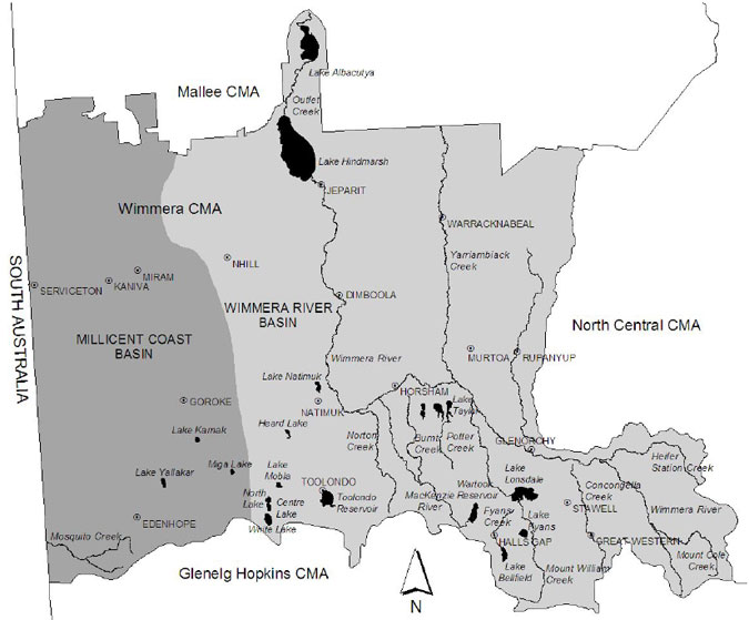 Map of the Wimmera fishery. CMA = Catchment Management Authority