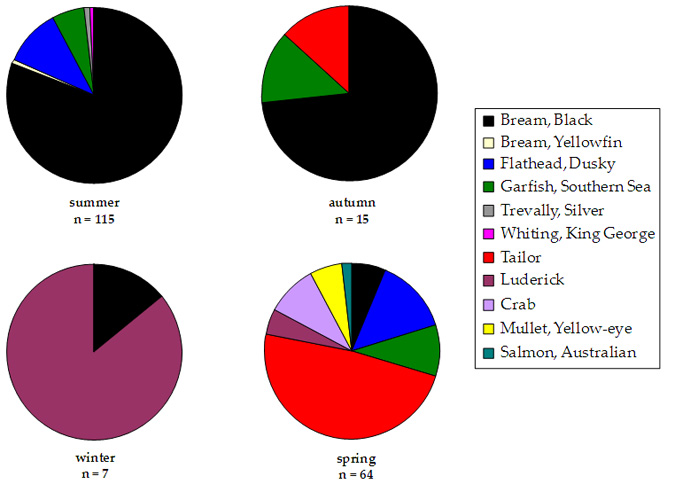 Pie chart plotting species caught from shore