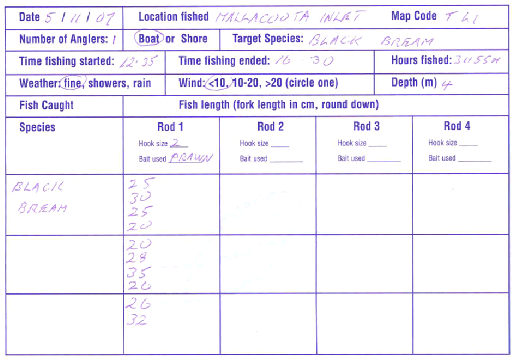 Appendix 1b - Example of a research angler diary