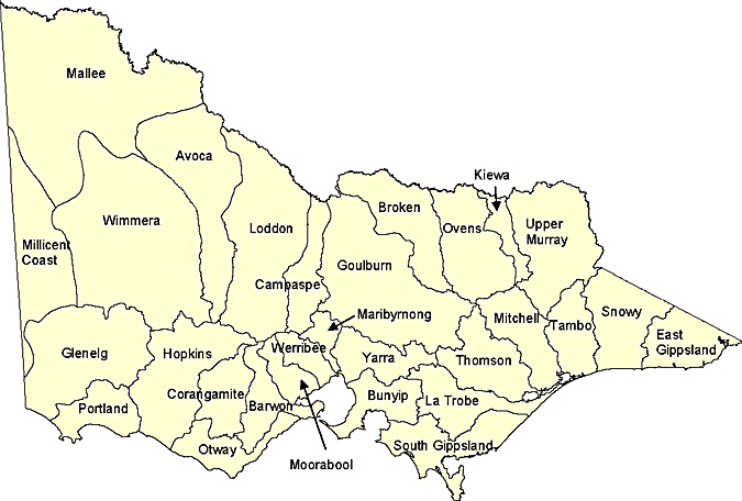 Map Showing the Major river basins of Victoria