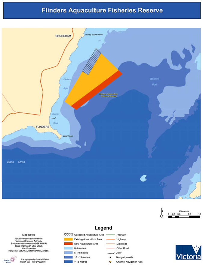 Map showing Flinders Aquaculture Fisheries Reserve between Flinders and Shoreham