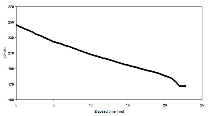 Figure 5.2. Change in dissolved oxygen concentration with time during incubation at site 26.