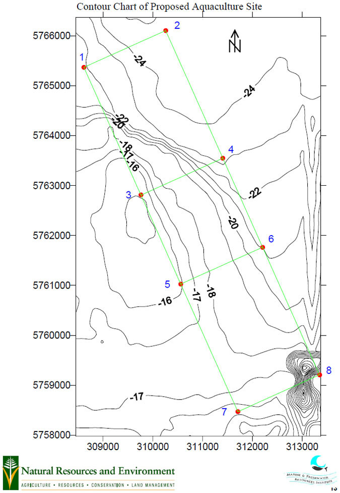 A contour chart of proposed aquaculture site