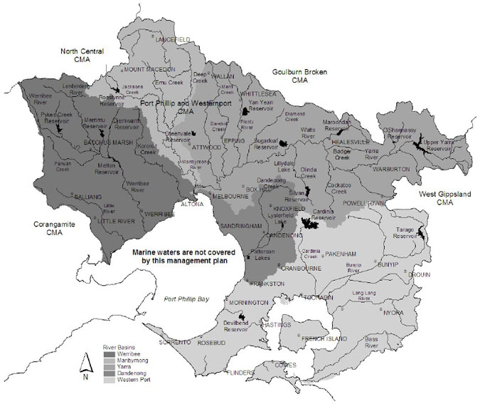 Map of the Port Phillip and Western Port fishery. CMA = Catchment Management Authority