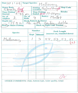 Appendix 1 - Example of a general angler diary