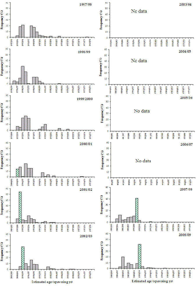 Figure 32. Bar chart shows the age frequency distribution of black bream 