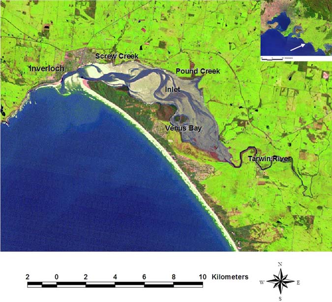  Figure 15. Aerial picture of Anderson Inlet showing primary sampling locations. Inset: Location of Anderson Inlet along the Victorian coastline. 