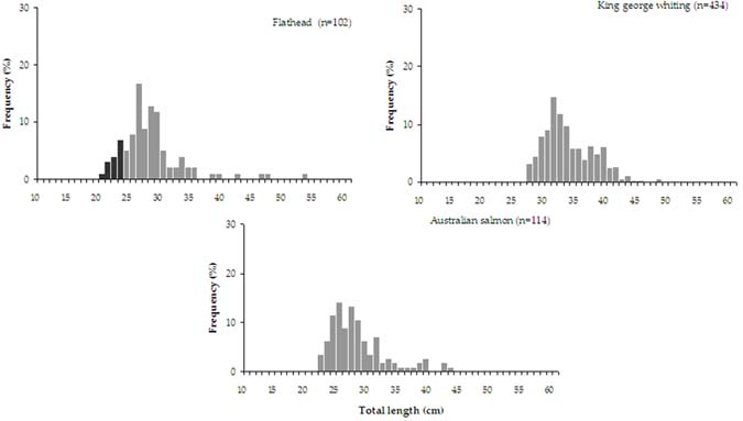  Figure 10. Percentage of each species caught in Anderson Inlet that was retained (black bars) or released (grey bars) as reported by boat-based (a) and shore-based (b) anglers participating in onsite surveys between March 2007 and December 2008. 