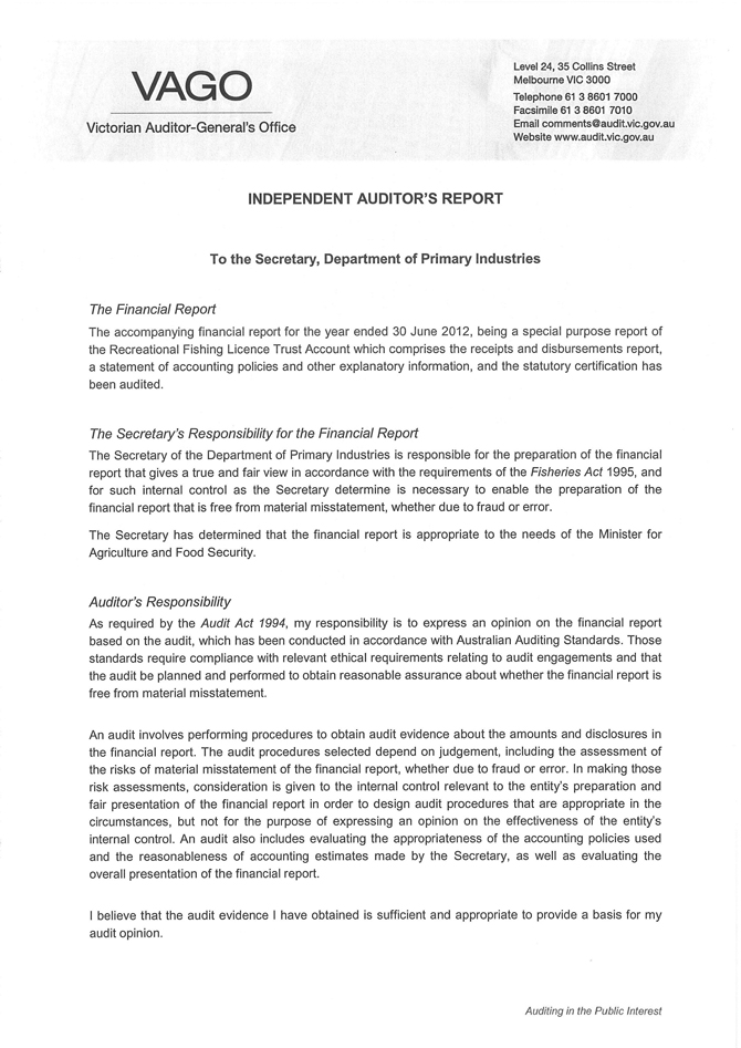VAGO independent auditor&amp;#39;s report