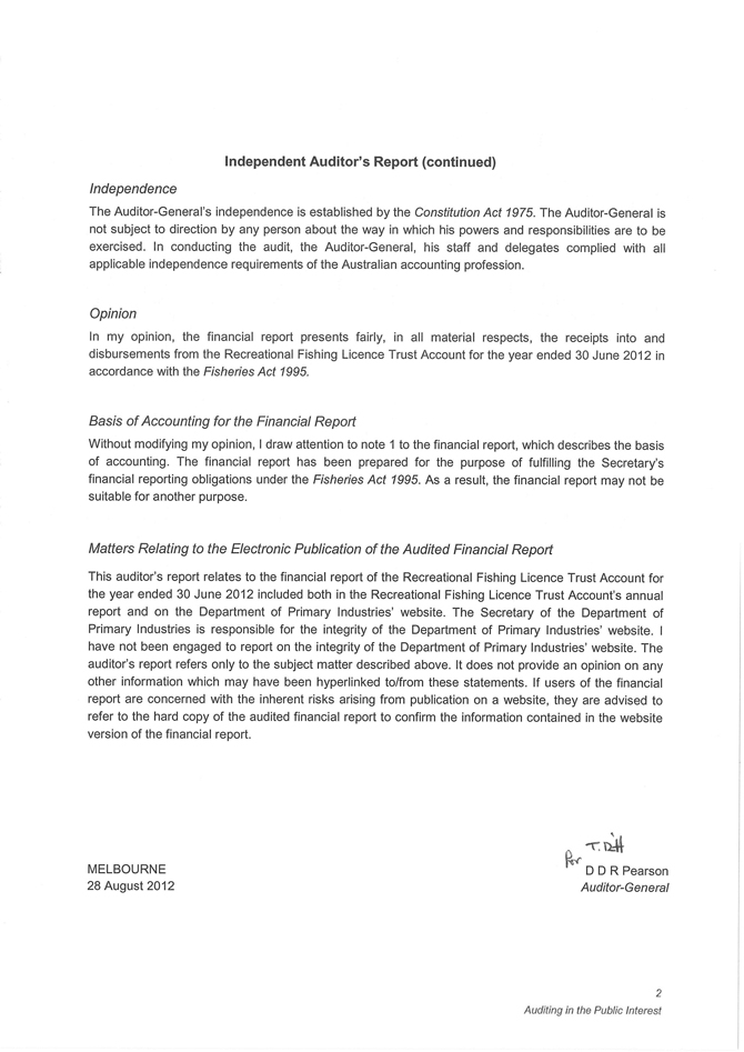 VAGO independent auditor&amp;#39;s report continued