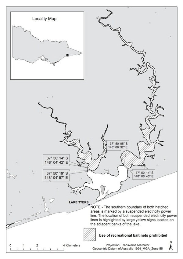 map of Lakes Tyres areas where nets are prohibited